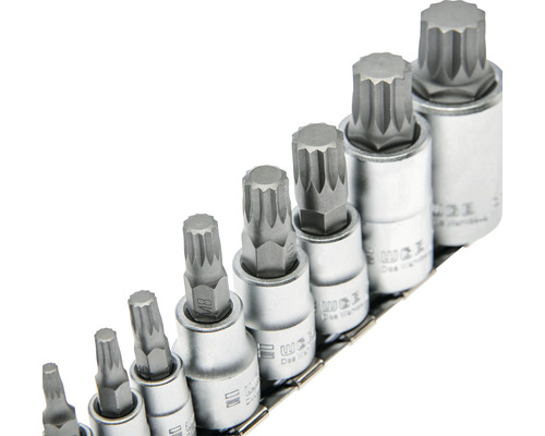 Dopsleutelset met spline XZN bit-inzetstukken WGB 8-delig.
