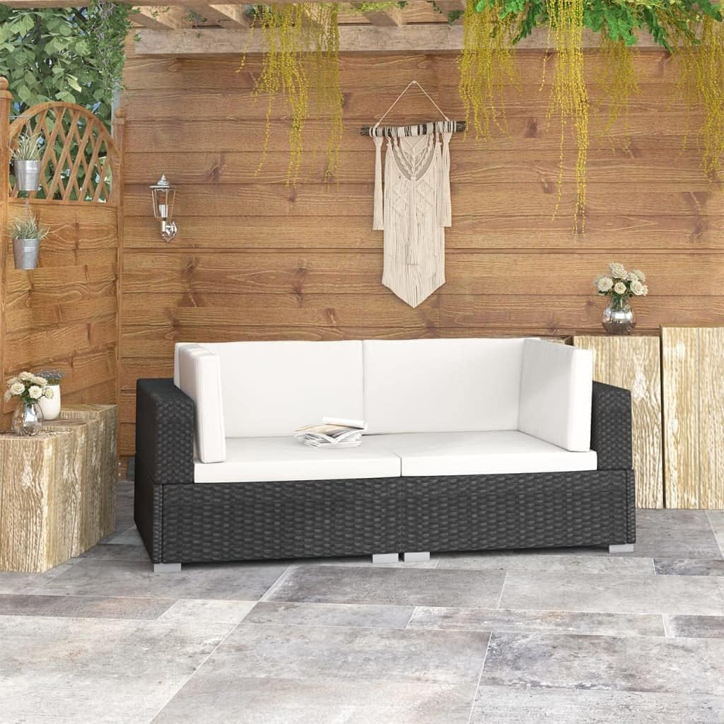 Ecksofa Set 2-teilig mit Kissen, Robustes PE-Rattan, Schwarz, Modular, Garten Lounge Set, Wetterfest, Außenbereich, Balkonmöbel, Patio Möbel