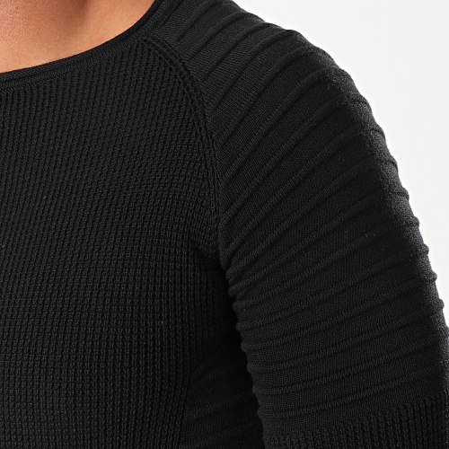Pull Avec Empiecement Uni JUM-09 Noir