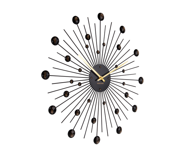 Wall clock Sunburst crystal black large