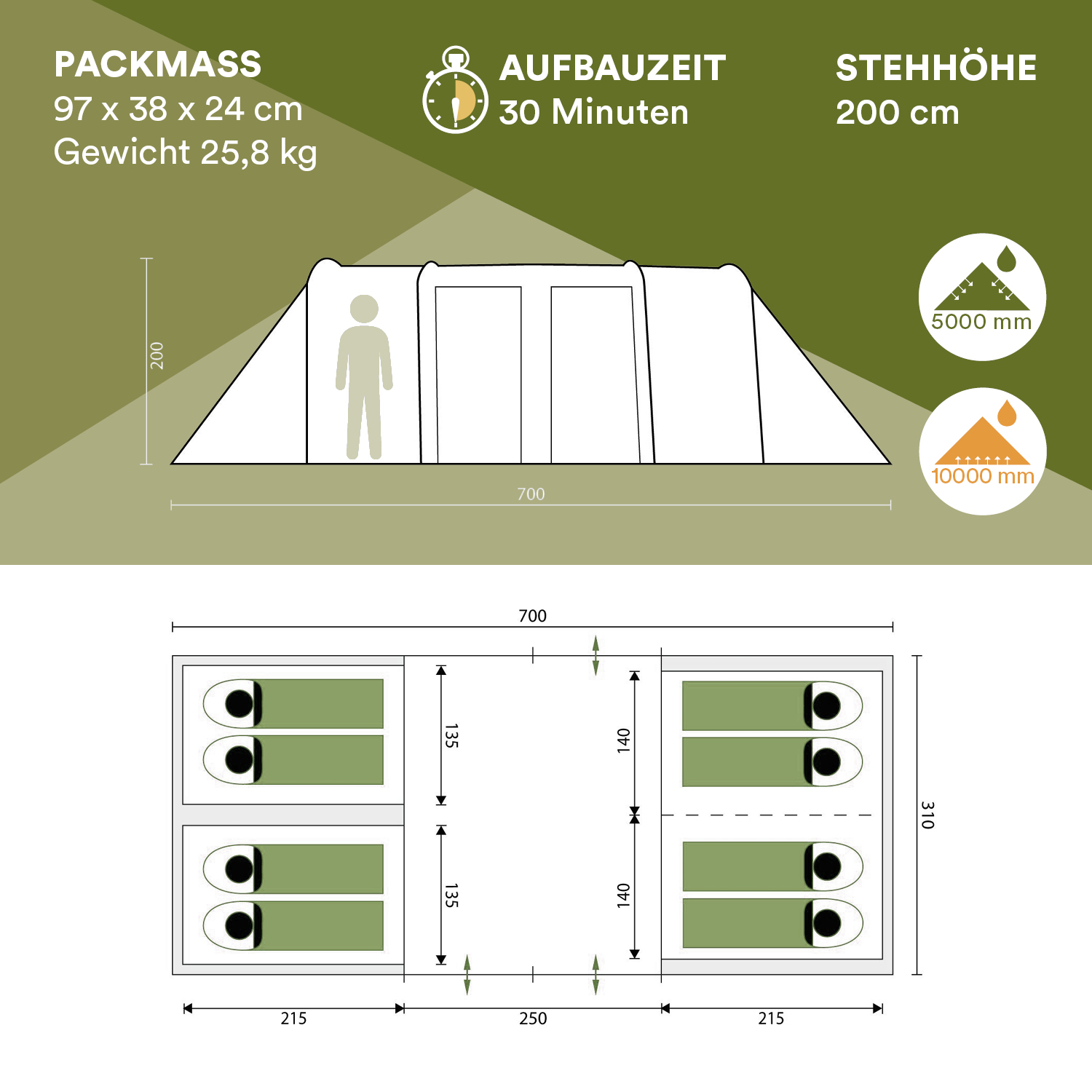 Skandika Montana 8 groene tunneltent