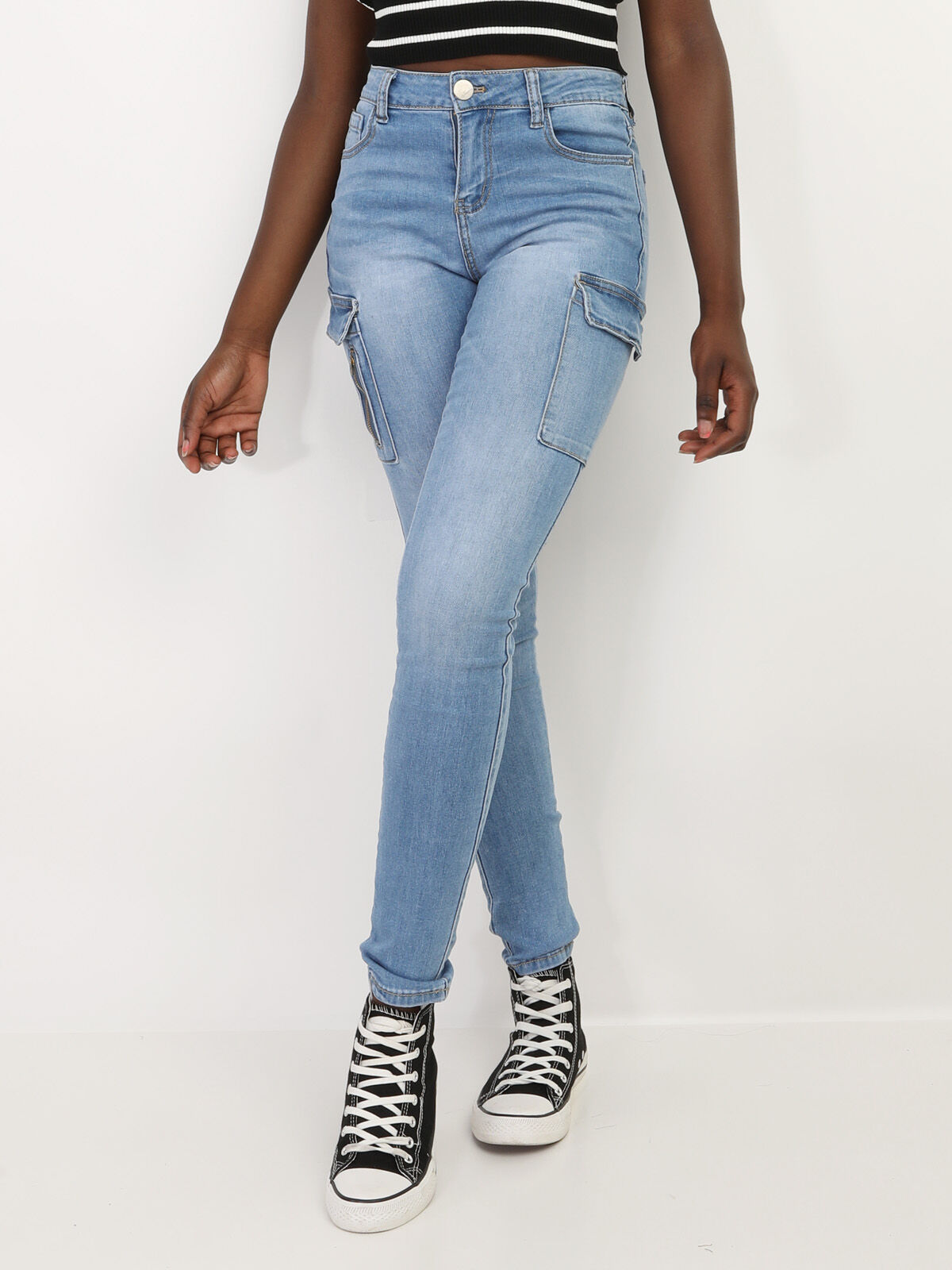 Jeans slim style cargo- Bleu