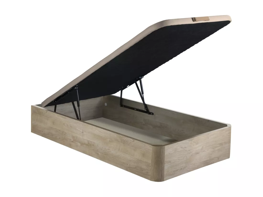 Ensemble 90 x 190 cm sommier coffre naturel clair + matelas hybride anti-feu ressorts ensachés 7 zones et mémoire de forme ép.29cm - SIVA de YSMÉE