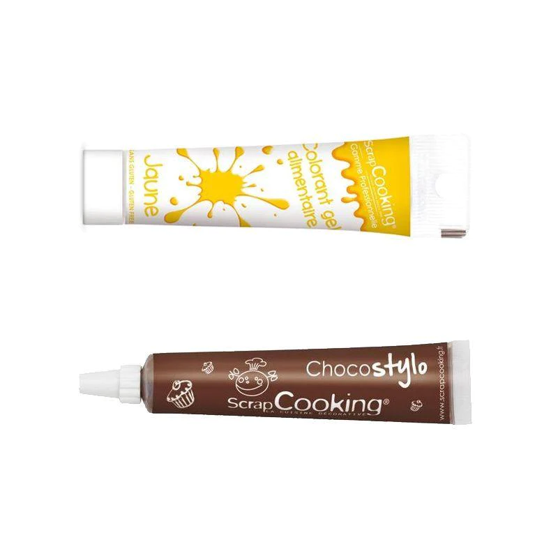 Stylo chocolat + Gel colorant alimentaire jaune Scrapcooking