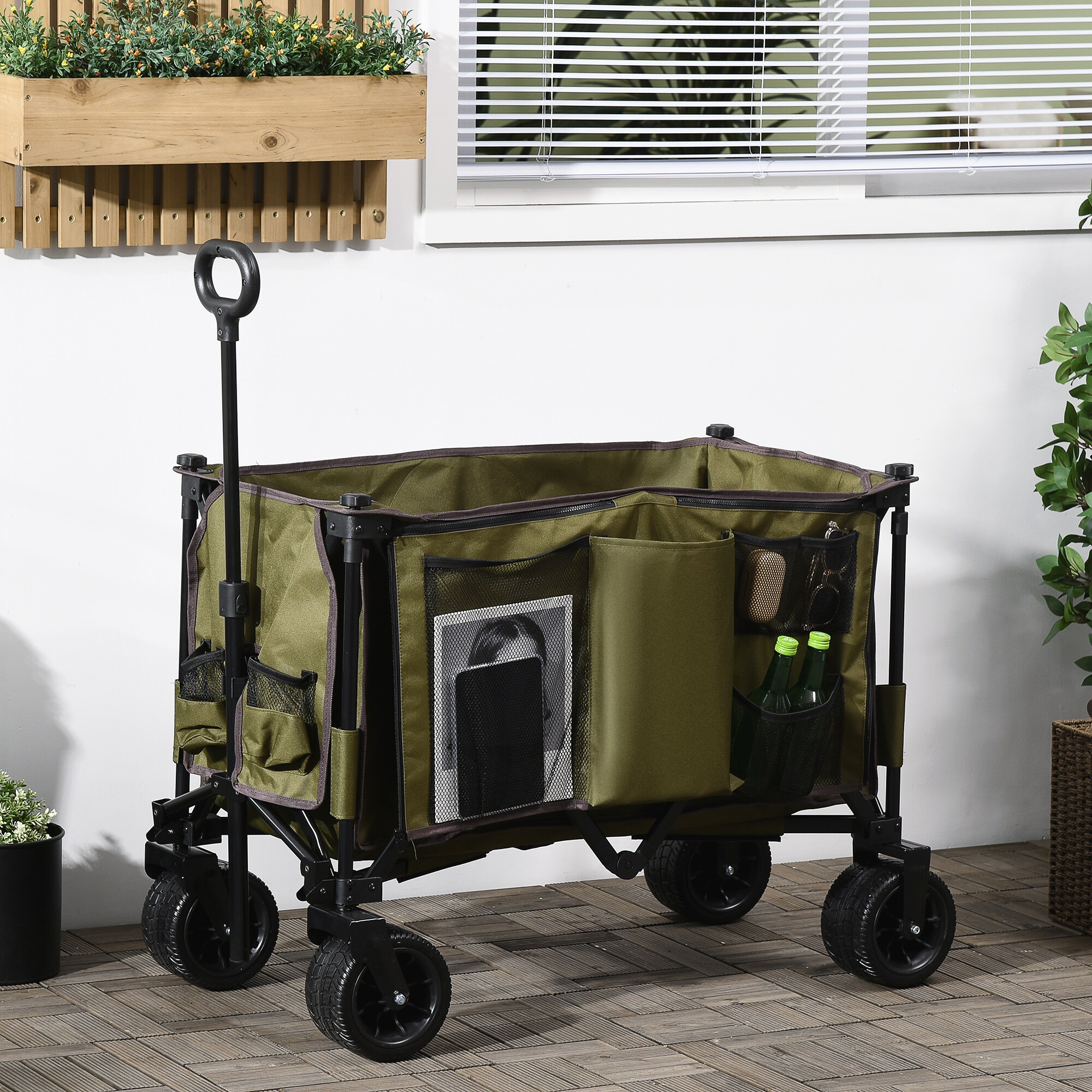 Outsunny Bollerwagen mit Seitentasche grün 100L x 48B x 100,5H cm