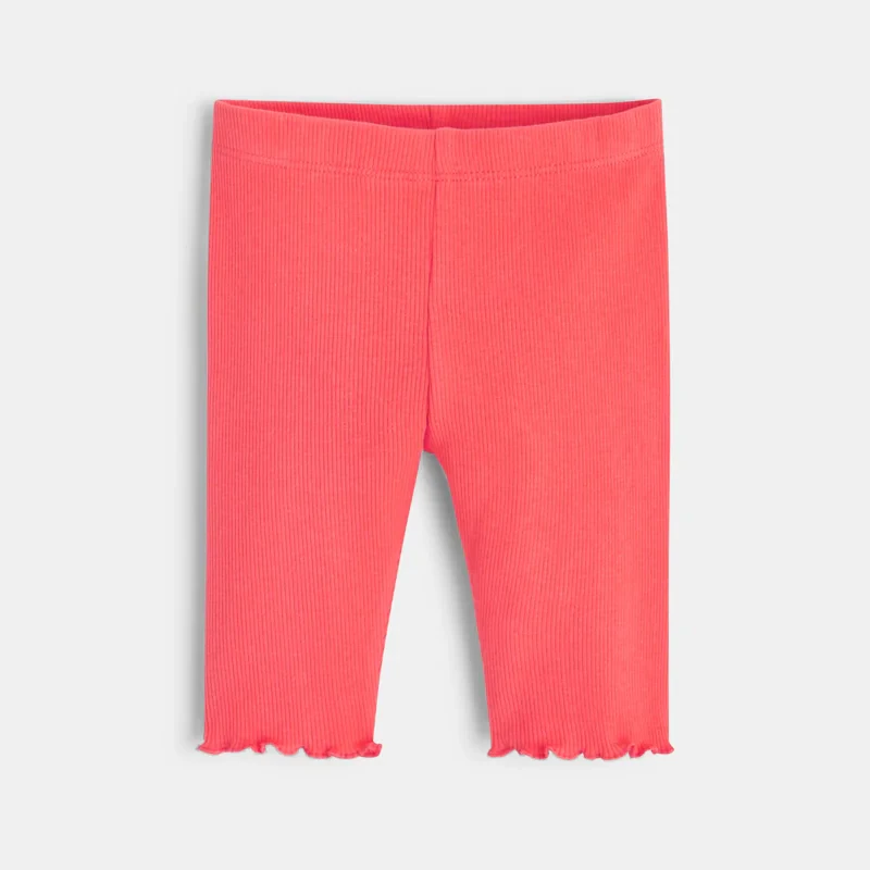 Legging corsaire maille côtelée unie rose bébé fille Rose