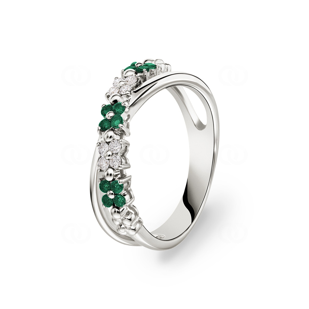 Ring 750/18 K Weissgold mit Smaragden & Diamanten 0.11 ct H/si