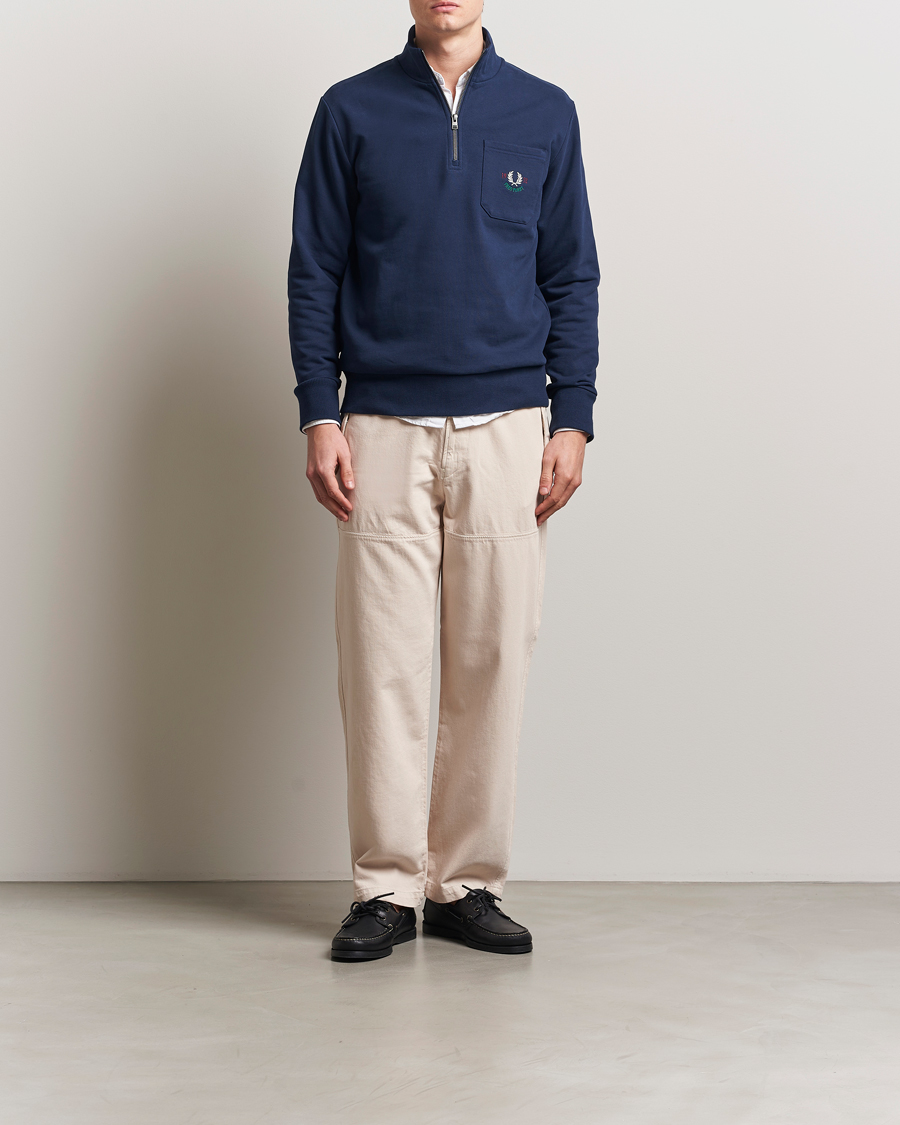 Fred Perry Embroidered Champion Half Zip Tennis Blue