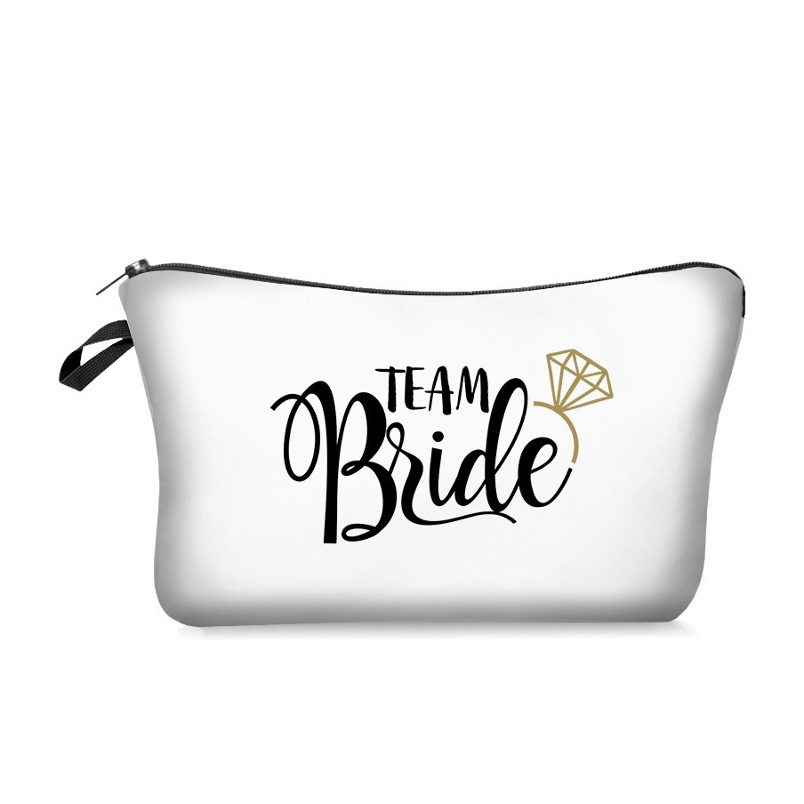 Team Bride Make-up Tasche Junggesellinnenabschied / Hochzeitstag Kosmetik Necessaire Bag Reise Kulturtasche - Weiss / Schwarz