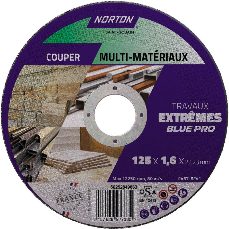 Disque à tronçonner Norton multi-matériaux Travaux Extremes 125 x 1,6 x 22,23 mm