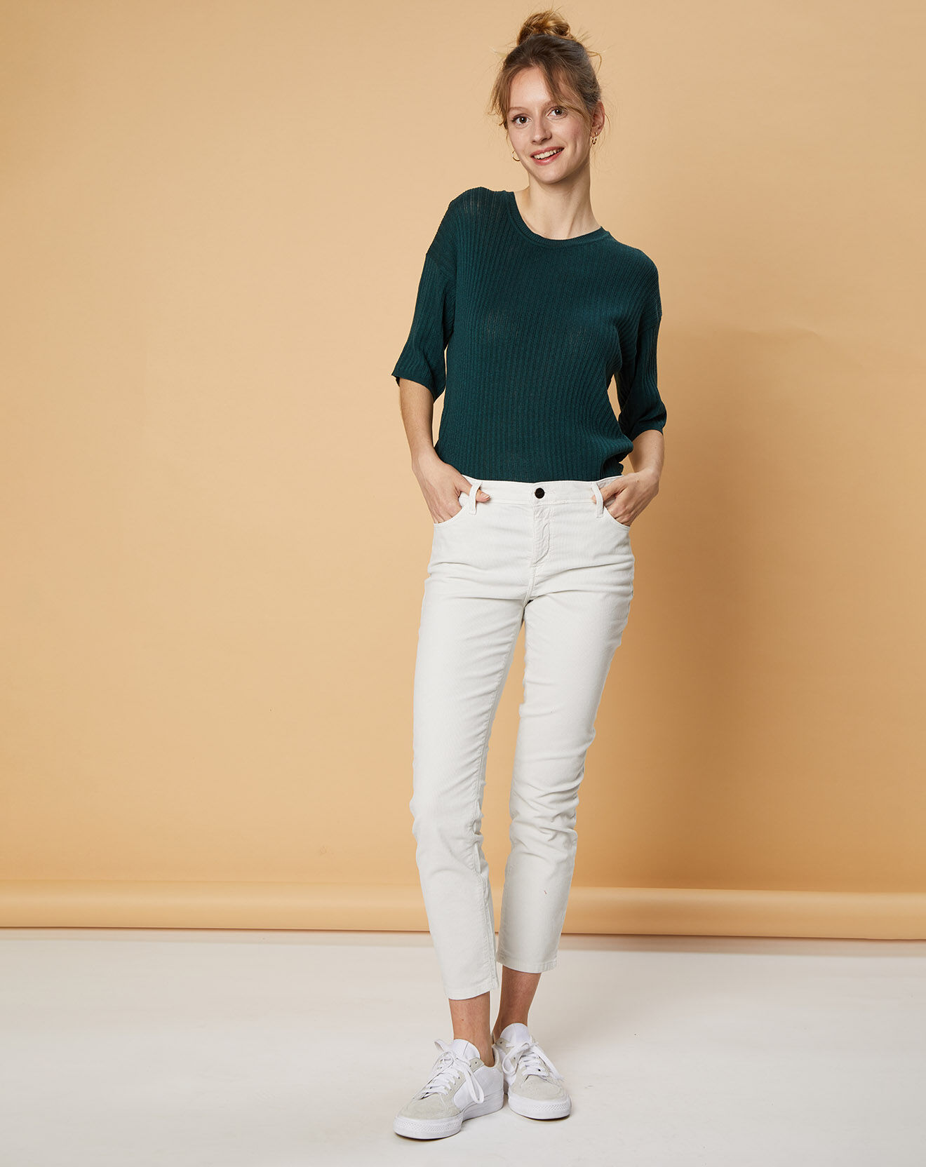 Acquaverde Pantalon slim en Velours Arizona new blanc craie
