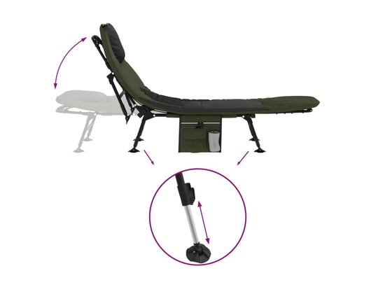 VIDAXL - Chaise longue Lit de pêche avec pieds à boue réglables pliable vert