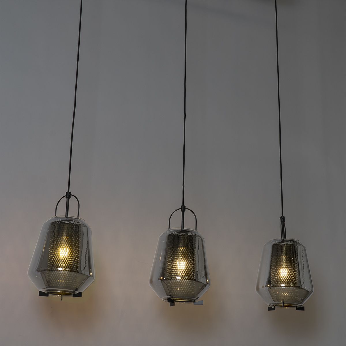 Hanglamp zwart met smoke glas 23 cm langwerpig 3-lichts - Kevin