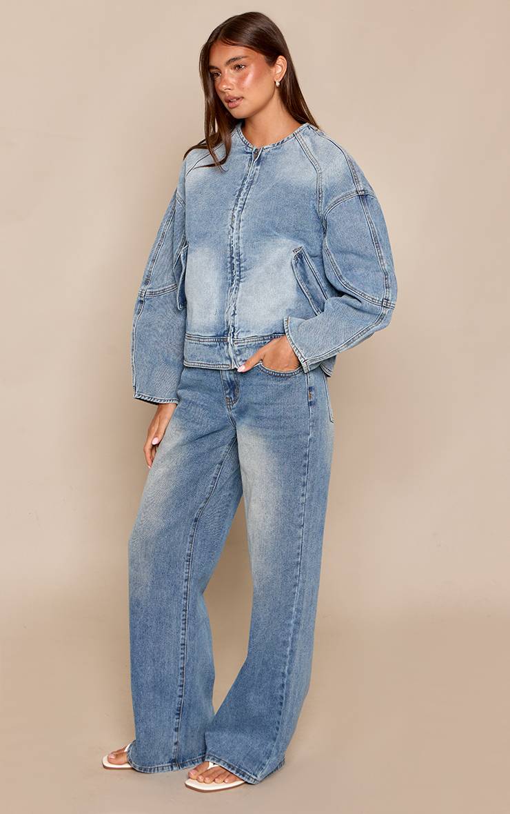 Mid Blue Wash Jean Taille Basse Coupe Large