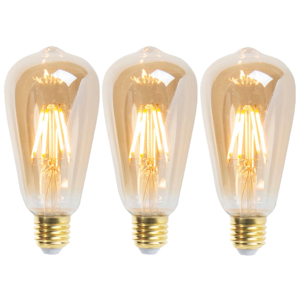 Set van 3 E27 dimbare LED lampen ST64 goldline 5W 380 lm 2200K