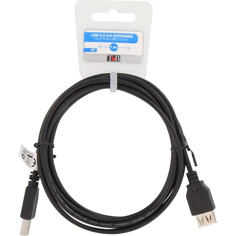 Cable usb t'nb 2,0 a m/a f sur cavalier cable 1,80m      coloris noir