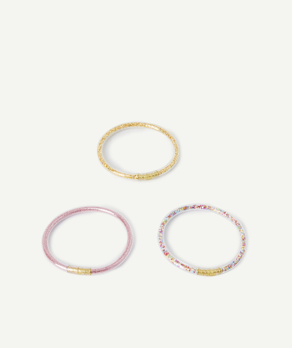LOT DE 3 BRACELETS FILLE TRANSPARENTS AVEC PAILLETTES COLORÉES