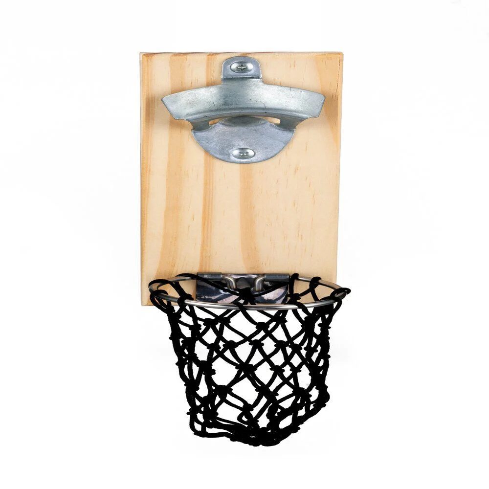 Décapsuleur mural basketball en bois 8x5xH20cm