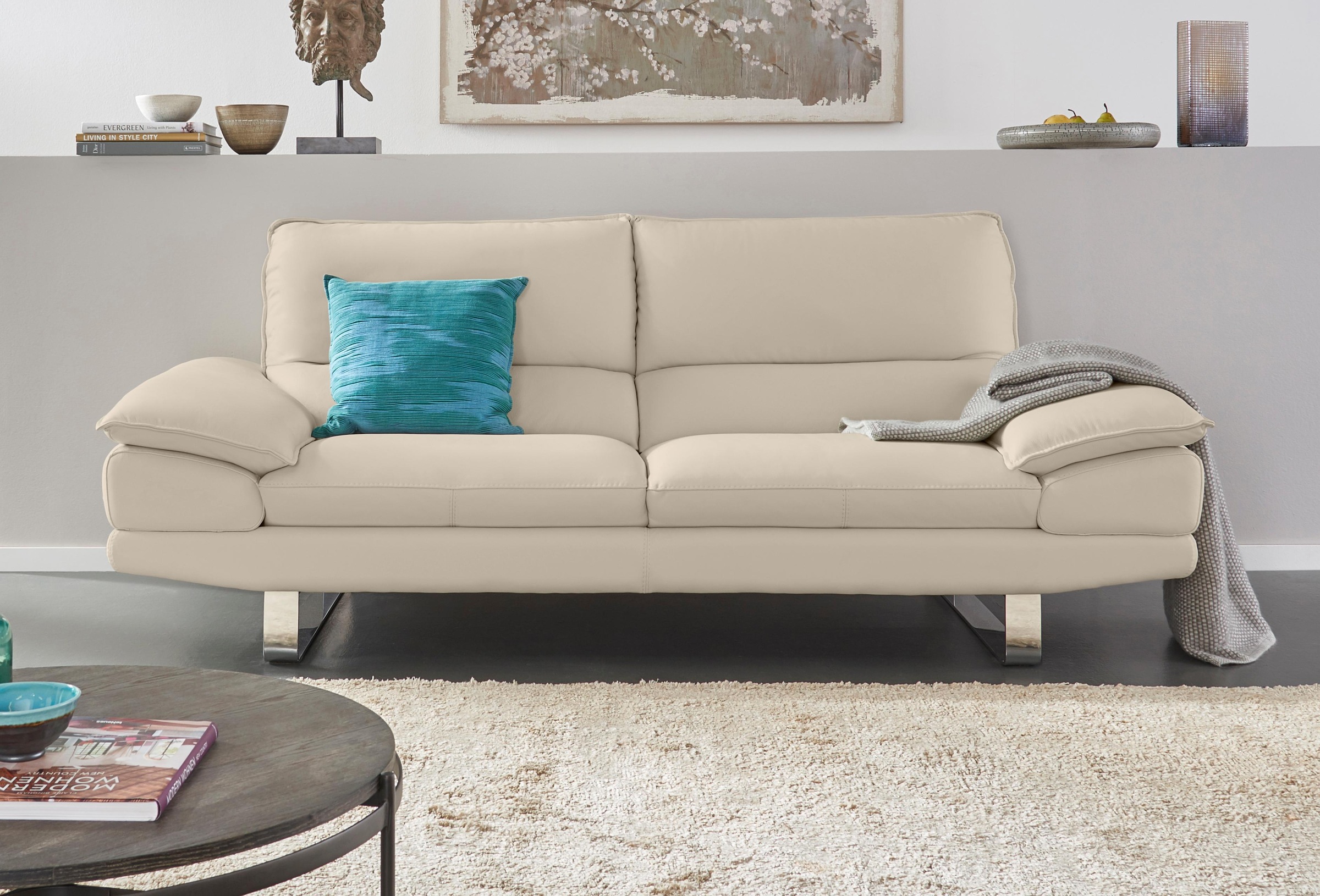 CALIA ITALIA 3-Sitzer »Dave, Sitzkomfort der Extraklasse, tolle Details« Designsofa auf Kufenfuss, in zwei Lederqualitäten