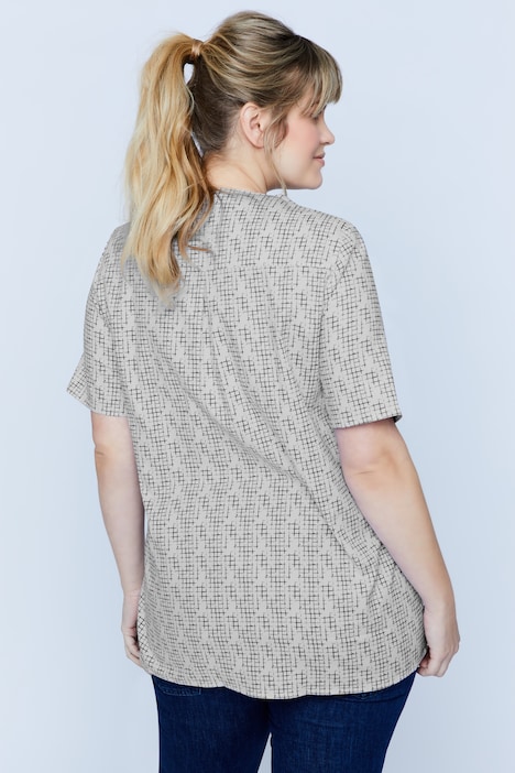 Bellieva-Bluse, Tunikaausschnitt, Knopfleiste, Halbarm, Biobaumwolle, GOTS