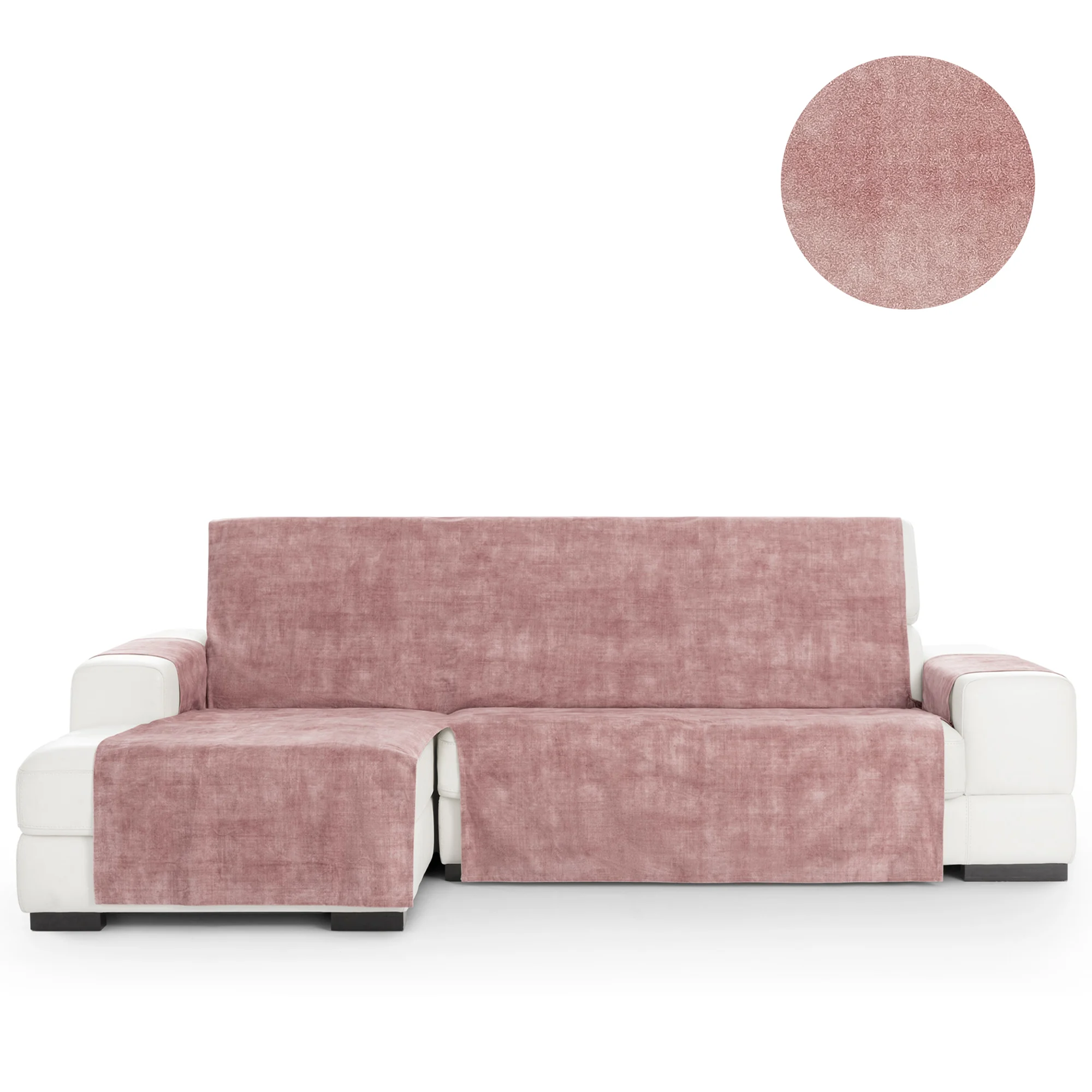 Capa protetora antimanchas para sofá com acabamento em veludo, rosa, chaise longue com chaise à esquerda, 240 cm (250-300 cm)