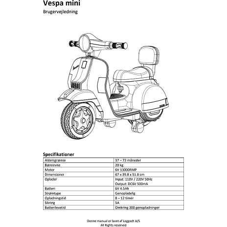 Licens Vespa PX150 6V - lyserød scooter