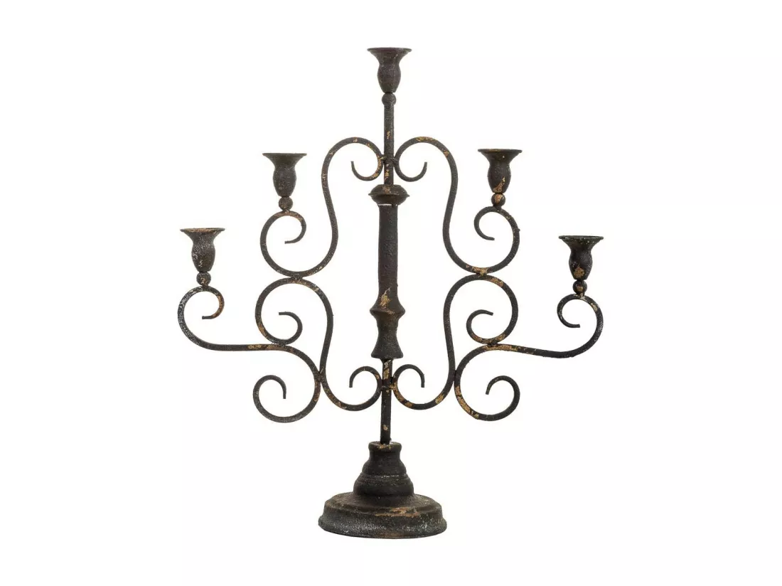 Chandelier en métal pour 5 bougies, finition antique, 45,5 x 13,5 x 48,5 h cm