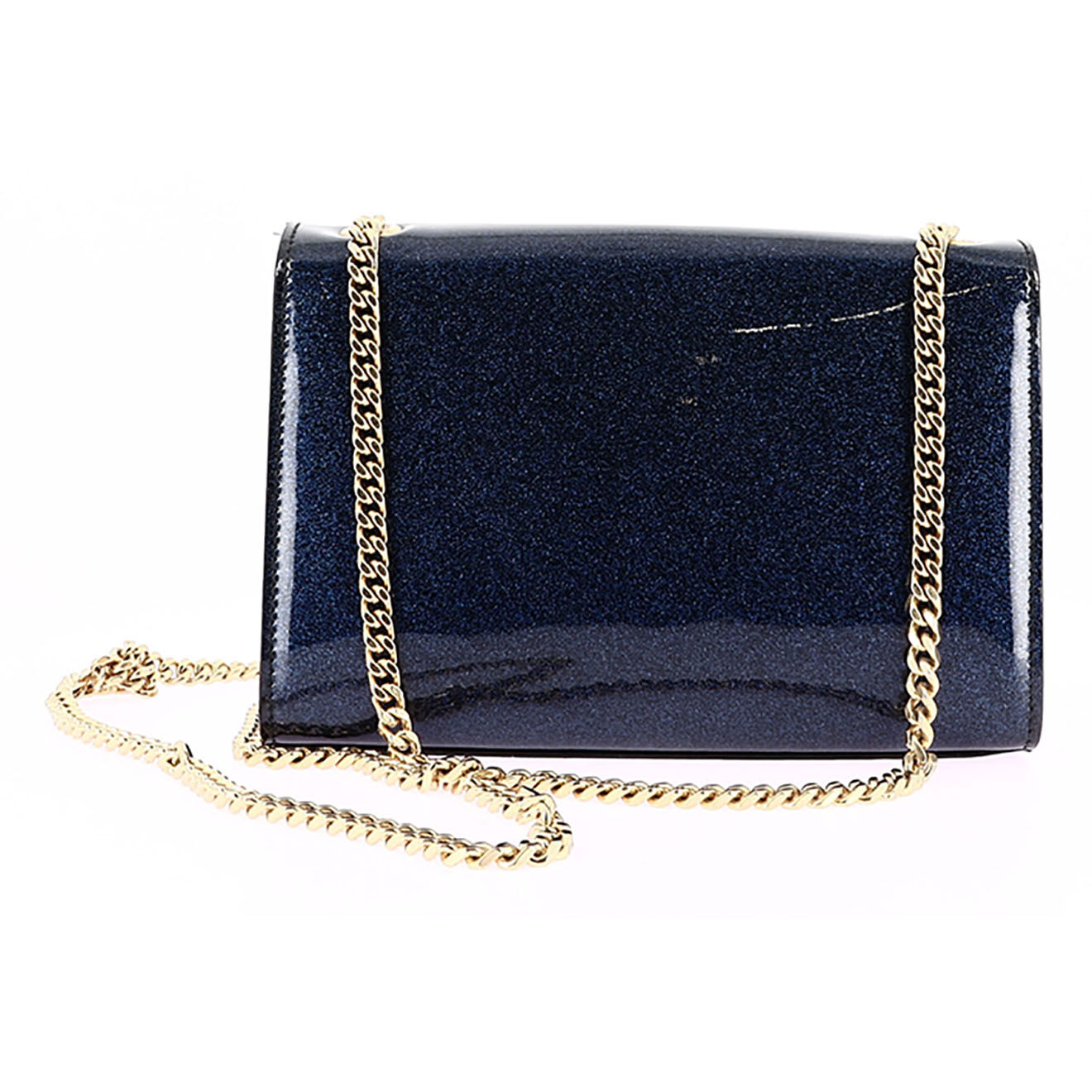 Saint Laurent Sac bandoulière Kate en Cuir verni Paillettes bleu - Très bon état - L.20 cm
