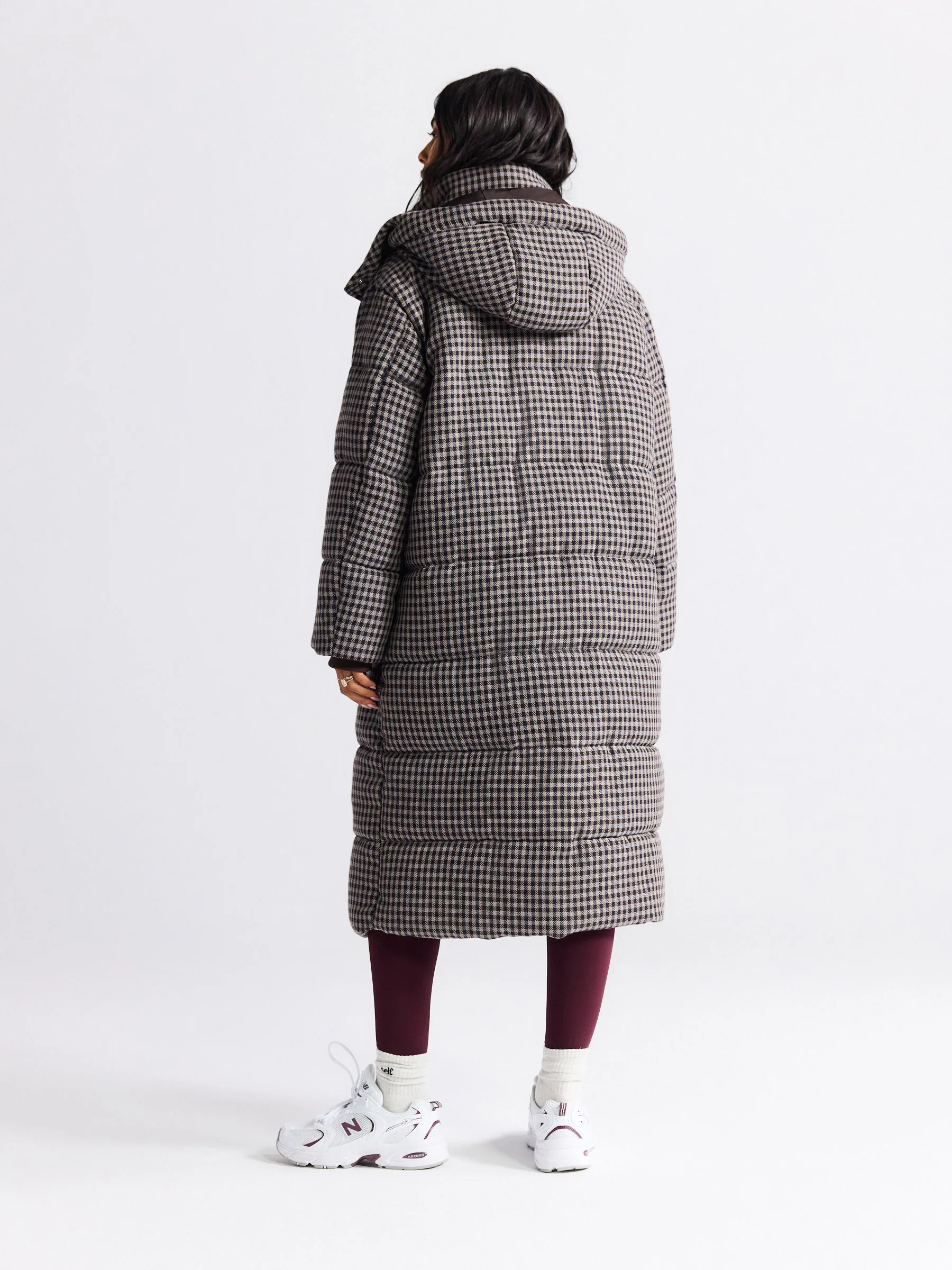 Chocoladebruin - Long Padded Check Coat