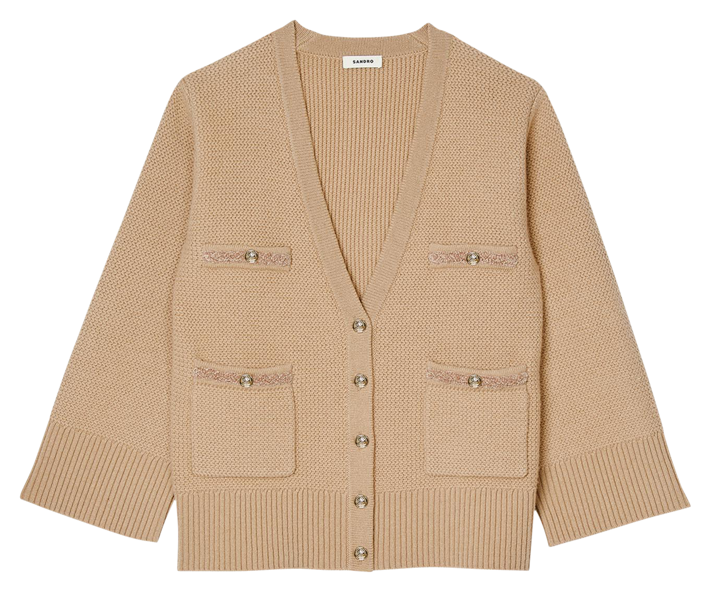 Cardigan ample col V en laine | Marron