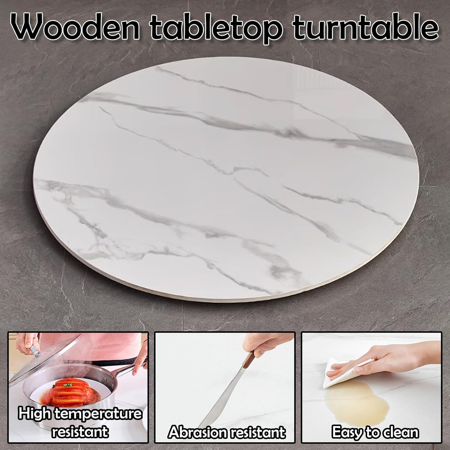ESOYAWE Esstische Rundes Drehbares Tablet, 50 60 70 80 90 100 cm Tischplatte Drehtablett, Mit Silent Base Zum Einfachen Teilen Aller Speisen Holz Rotating Tablett, Für Küche Essen Parteien Hochzeit