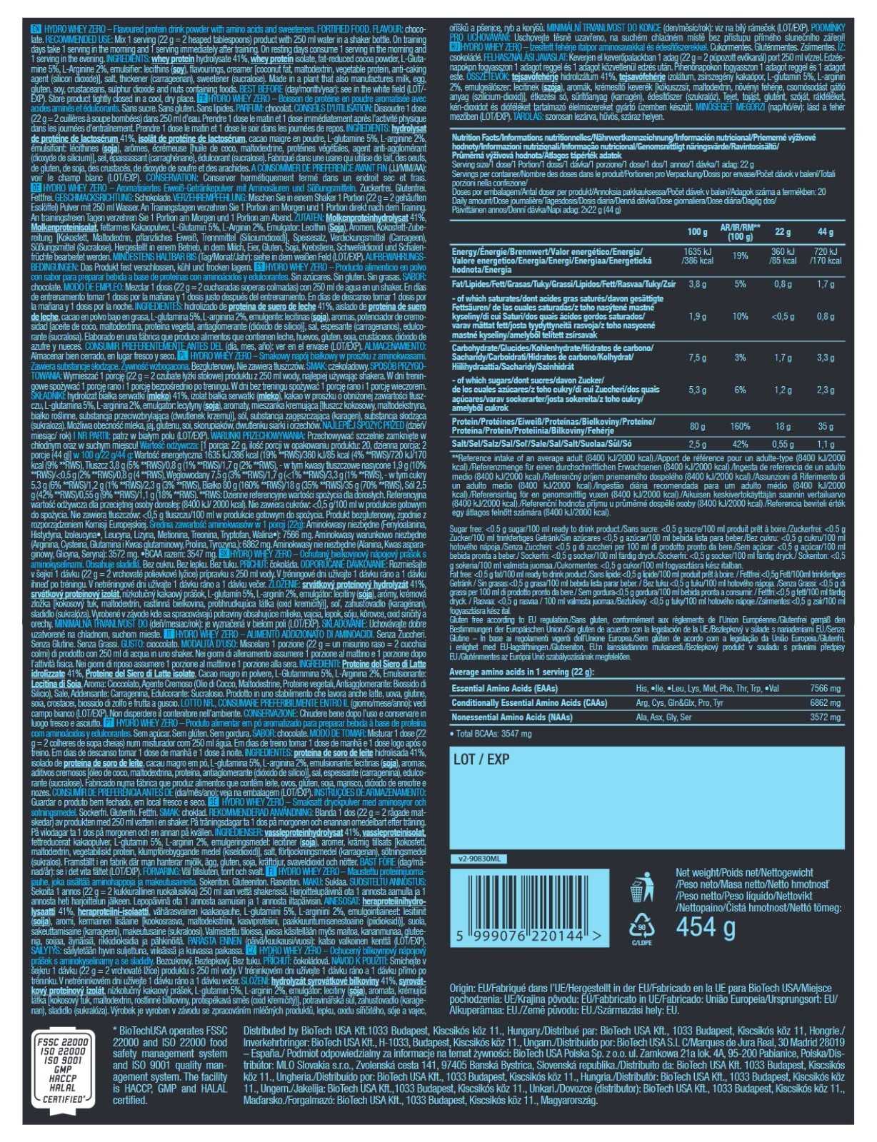 Biotech USA Hydro Whey Zero 454 g
