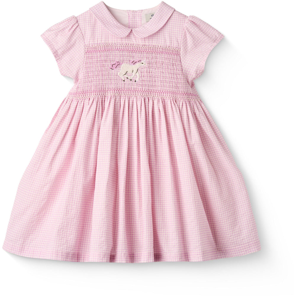 Køb COPENHAGEN COLORS Syringa Comb. Houndstooth Kjole W. Handmade Unicorn Embroidery Og Smock