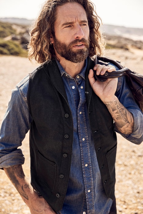 Weste, Jeans, Schalkragen, 2 Taschen