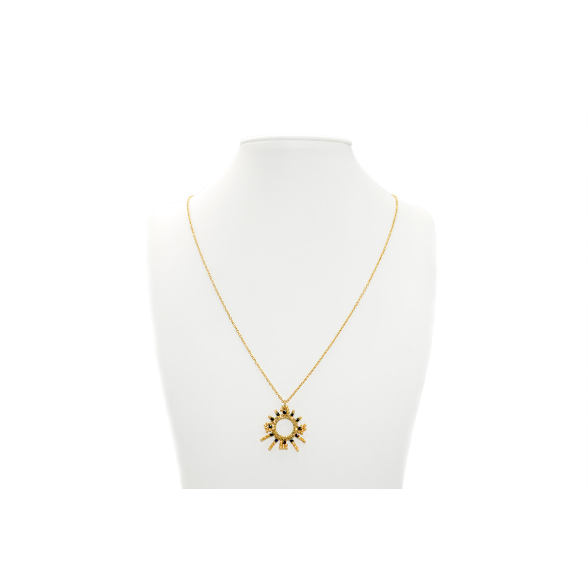 Collier  pendentif en perles de rocailles miyuki tissées -doré à l 'or fin