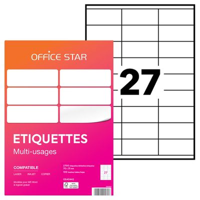Office Star - 2700 Étiquettes multi-usages blanches - 71 x 31 mm - réf OS43442