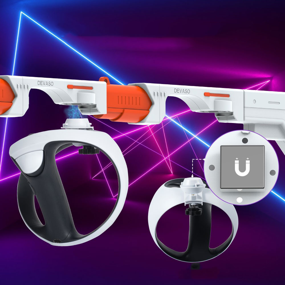 2 in 1 Sony PlayStation VR2 Gaming Gun Aufsatz für Controller Gamepad mit Schultergurt - Weiss / Orange