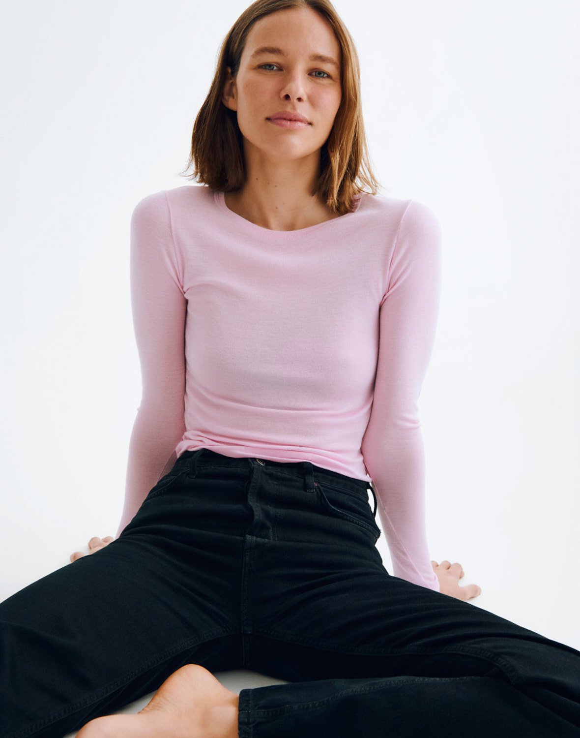 Shirt van merinowol/zijde voor dames in Zwart