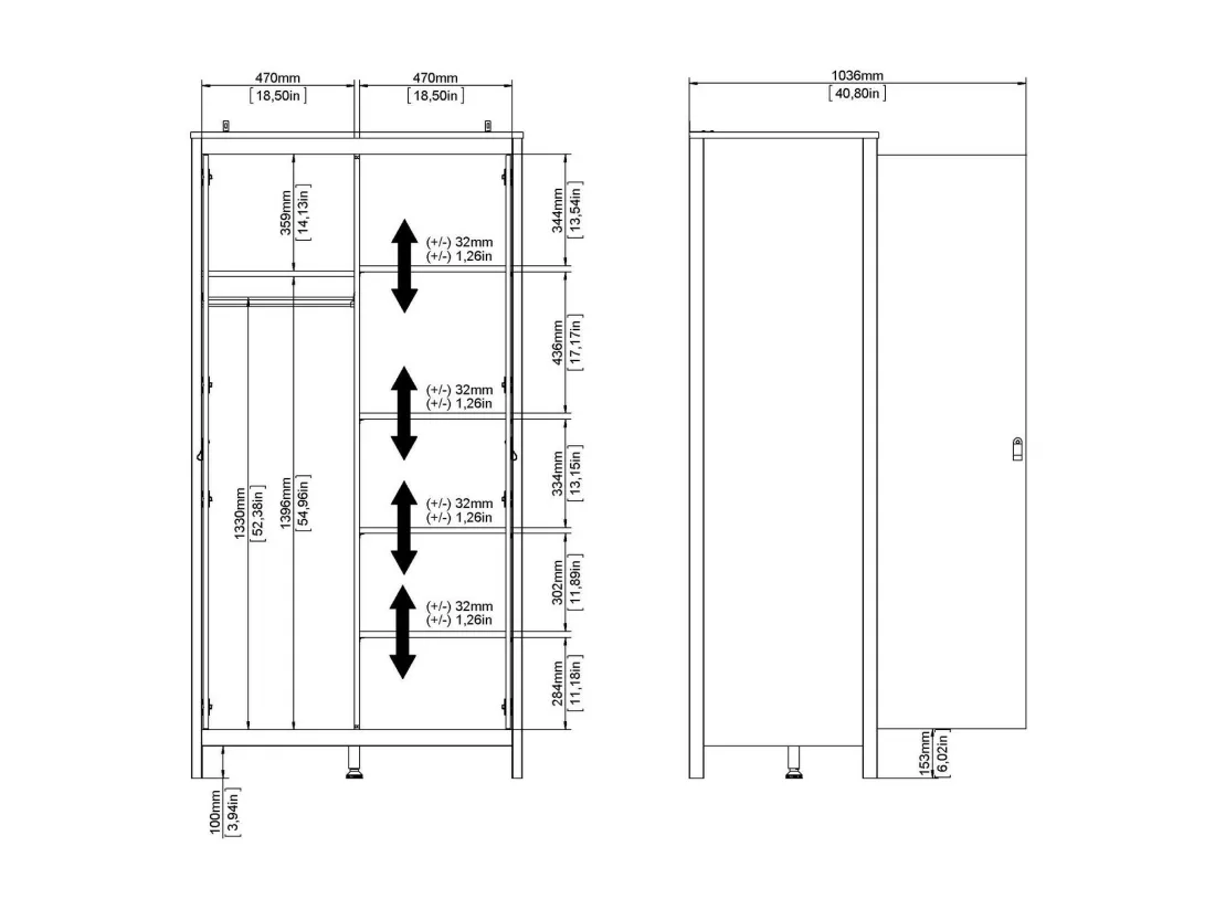 Garde-robe 2 portes Dsciacc, Meubles de chambre, Penderie de plain-pied, Placard à vêtements, 102x58 h199 cm, Noir