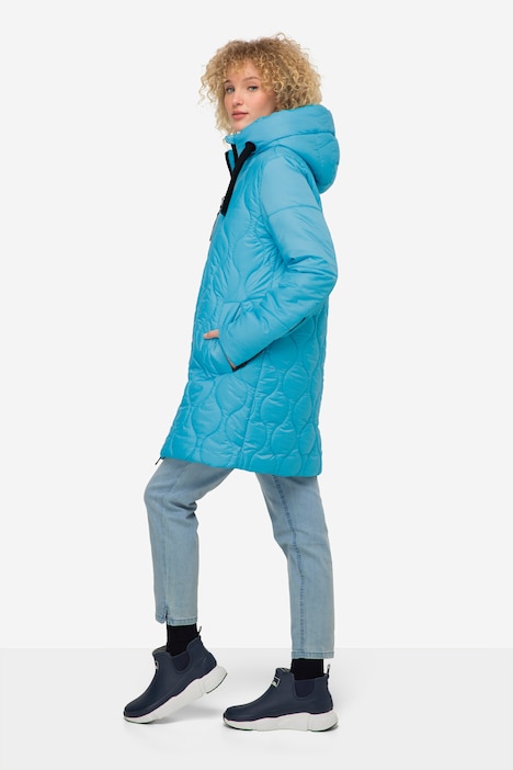 Long-Steppjacke, Kapuze, Zipper, Langarm, fällt kleiner aus