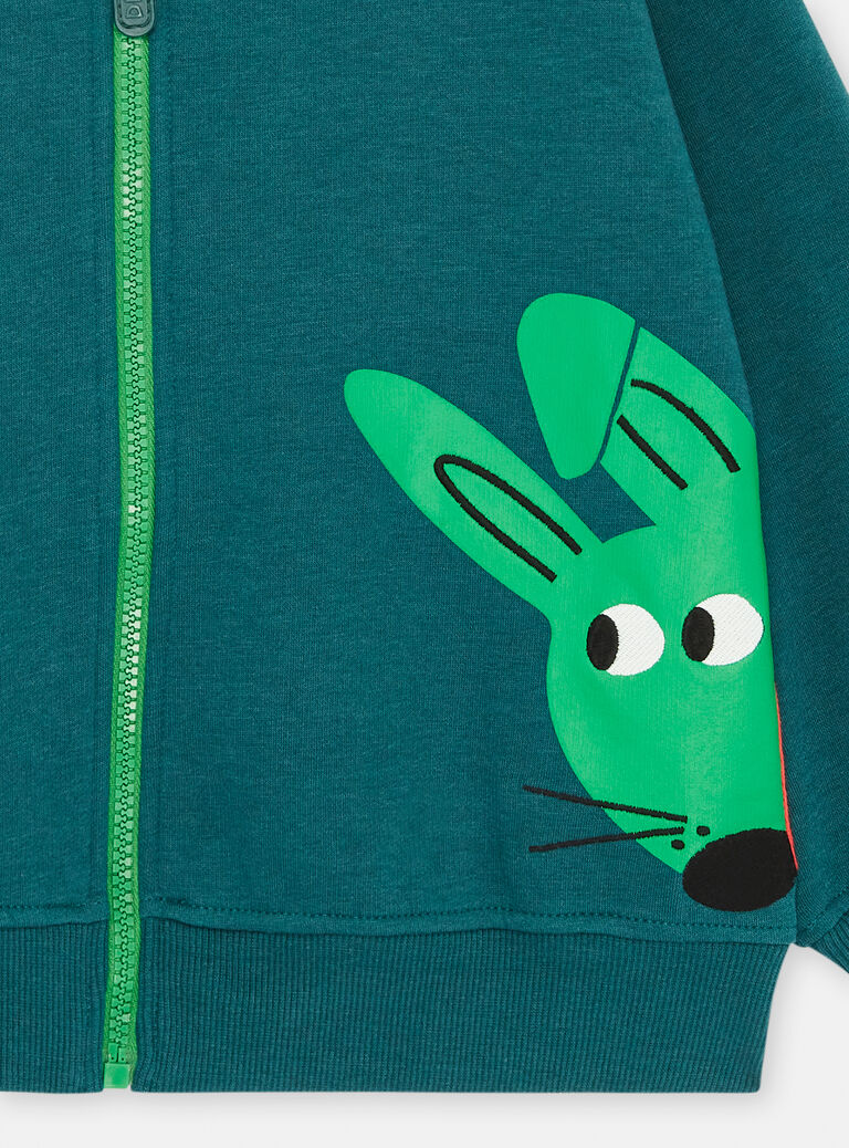 Gilet bleu pétrole à motifs ours et lapin pour garçon