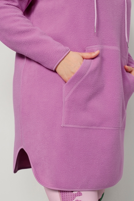 Long-Hoodie, oversized, Teddyfleece, Kapuze mit Zipper, Kängurutasche