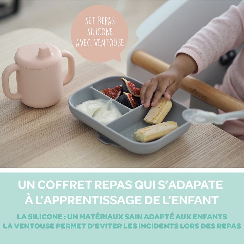 Coffret d'apprentissage en silicone avec tasse - Pink - Ecru
