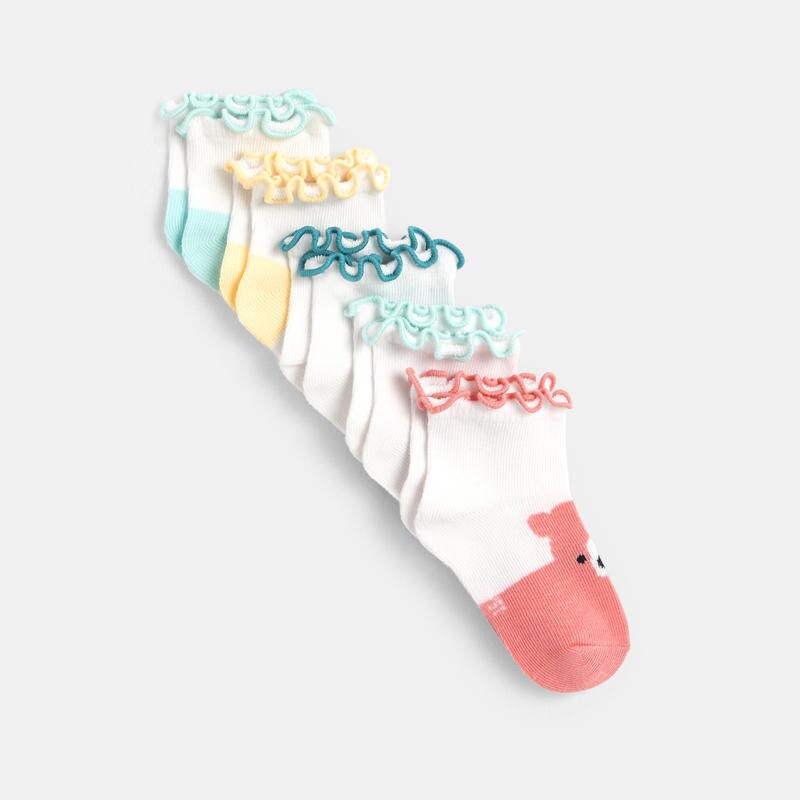 Socquettes bords festonnés (lot de 5) bleu bébé fille Rose