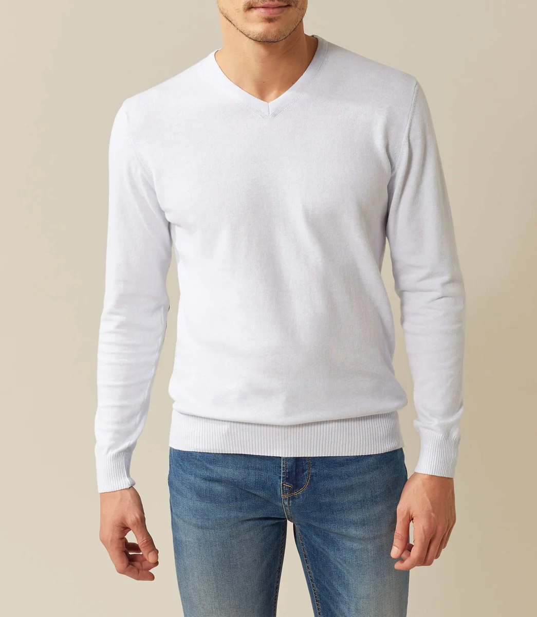 Pull col V bleu clair chiné