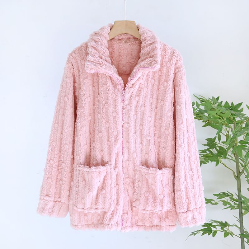 MelMount - Fleece pyjamajas met kraag en effen kleur