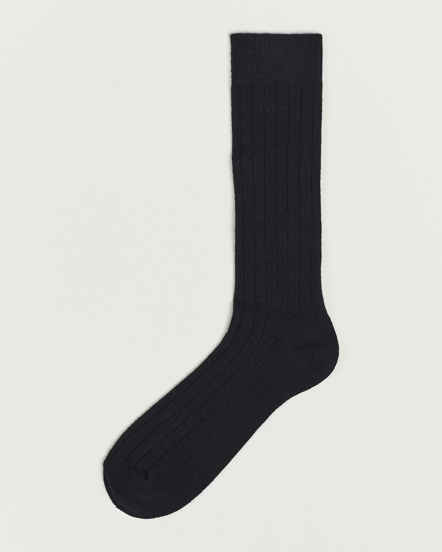 Bresciani Wool/Cashmere Ribbed Socks Black