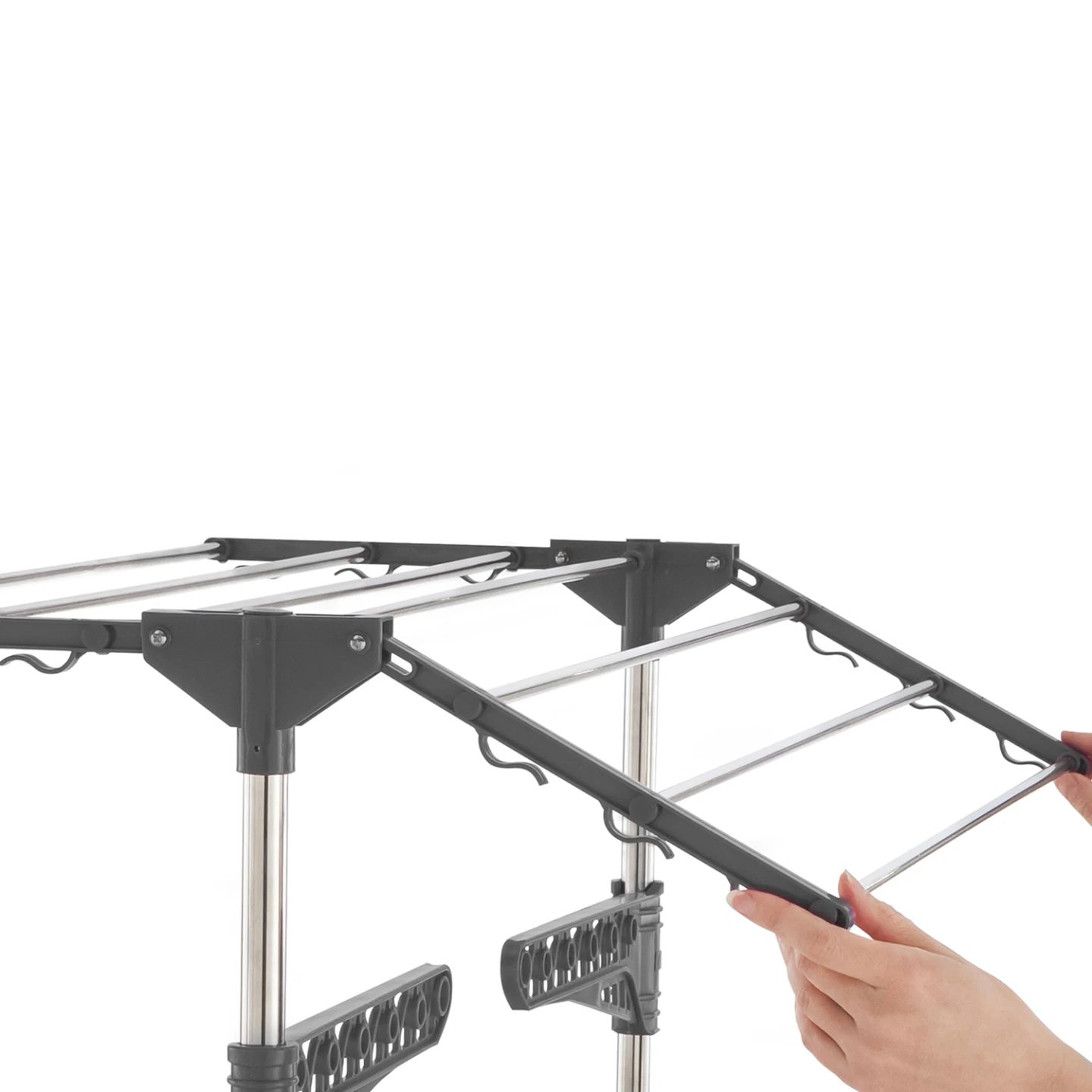 Séchoir à linge vertical pliable 3 niveaux MAXIMA capacité 25M avec ceintres et pinces inox et gris