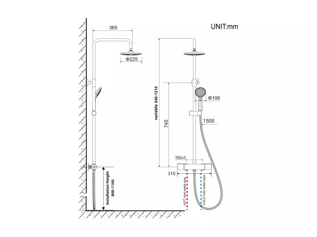 AURALUM MAX 2pcs Colonne Douche Thermostatique Chromé Ensemble Douche Ronde en Laiton Système de Douche Hauteur Réglable Douchette avec 3 Jets D'eau