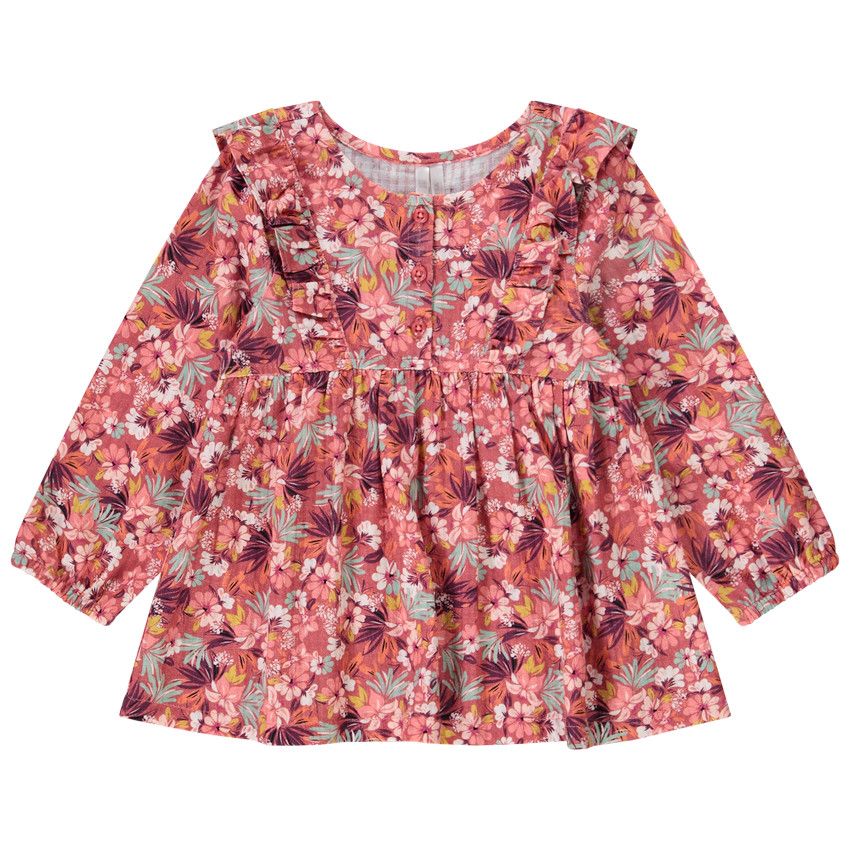 Tunique manches longues imprimé floral pour bébé fille - Fuchsia